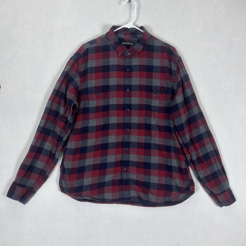 J.Crew Mercantile Long Sleeve Button Up Plaid Shirt Mens Size XL Red Blue Casual